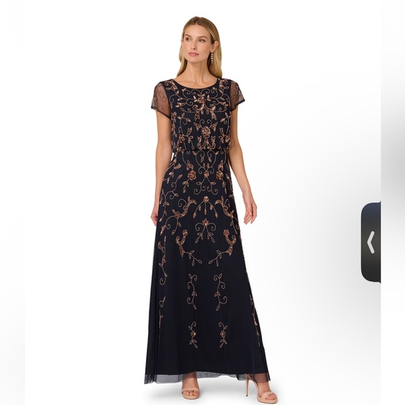 Adrianna Papell Navy and Gold Maxi Dress - Picture 1 of 5